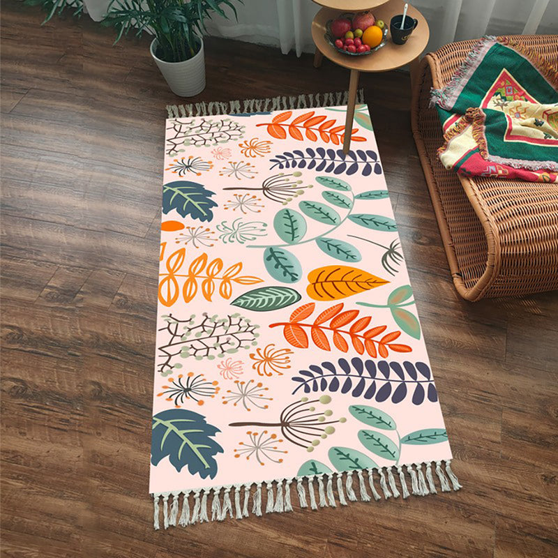90x180cm Cotton Polyester Area Rug Multicolor Striped Pattern with Tassels