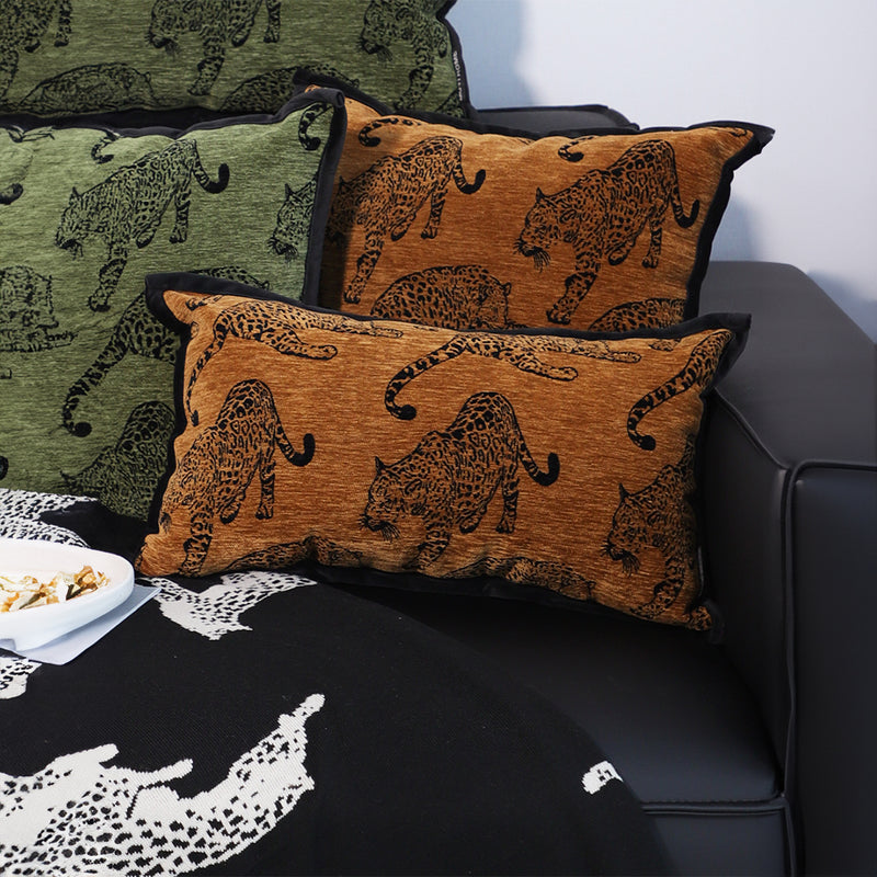 2X Dark Brown Leopard Polyester Lumbar Throw Pillow 30X50Cm Retro