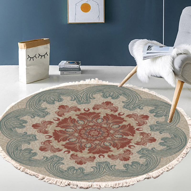 2X 90cm Round Mandala Area Rug Polyester Fiber Anti Slip Backing Multicolor