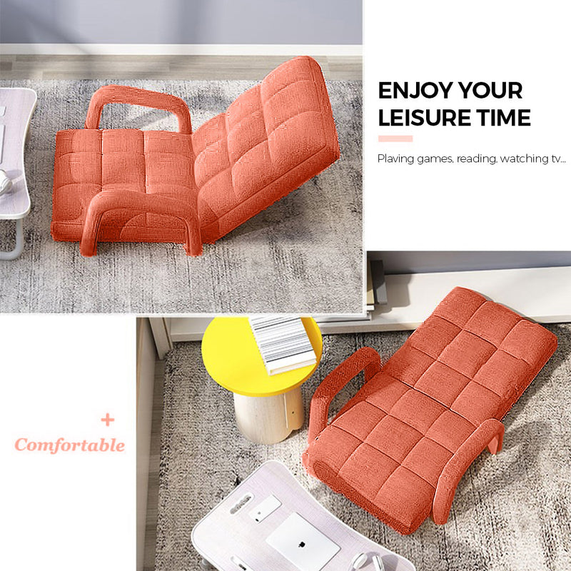 Foldable Lounge Chair Adjustable Recliner Linen Fabric with Armrest Orange