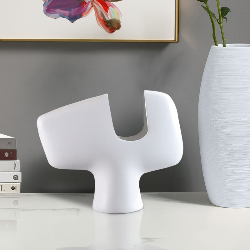 Modern Curved Ceramic Vase 44x35cm Sculptural White Decorative Accent