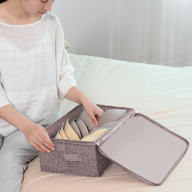 Small Fabric Foldable Portable Storage Box Double Zipper 38cmx26cmx15cm Coffee