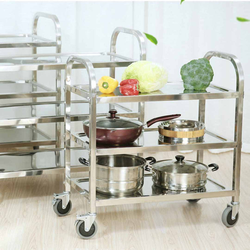 3 Tier Stainless Steel Kitchen Food Cart 85x45x90cm 18/10 With Locking Wheels