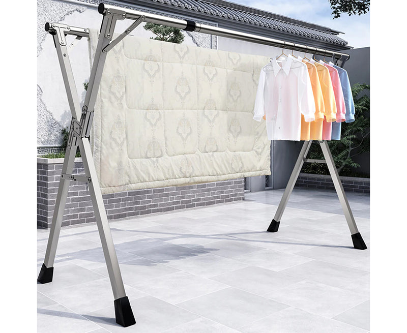 1.6m Portable Foldable Clothes Drying Rack Stainless Steel X Frame 40kg Silver