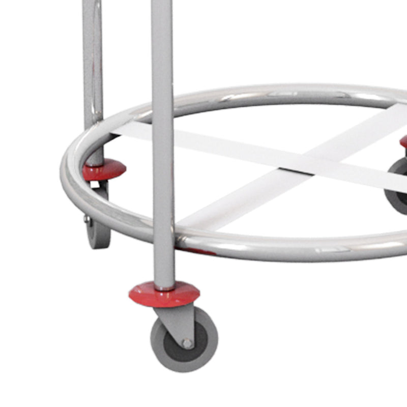 Stainless Steel Round Commercial Linen Cart 32 Inch Tall Oxford Bag Wheels White