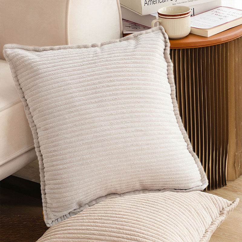 2X Beige 45cm Velvet Throw Pillow Corduroy Striped Soft Square Cushion
