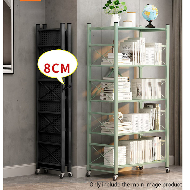 2X 4 Tier Carbon Steel Foldable Shelf Unit Black Locking Wheels