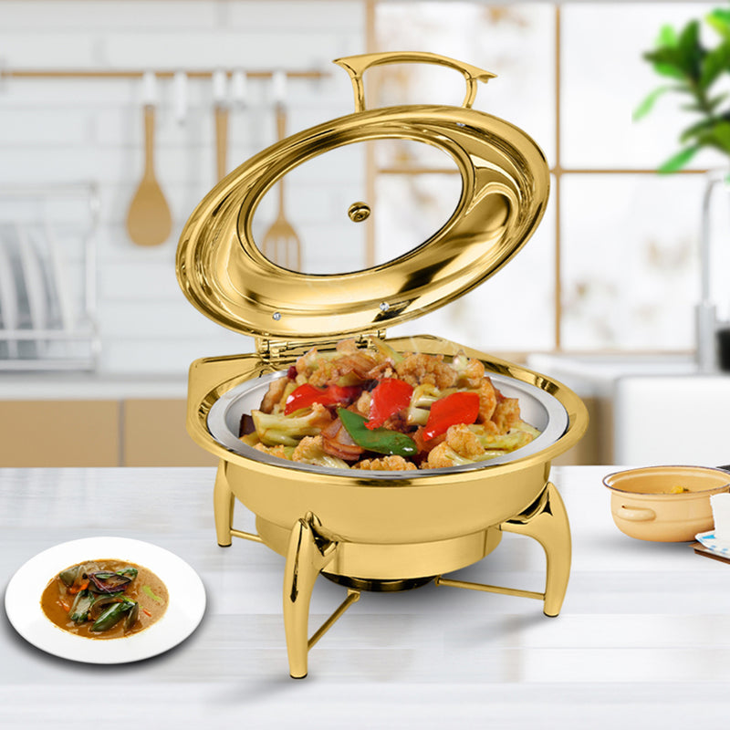 Chafing Dish Stainless Steel Round 6L Gold Buffet Chafer With Lid