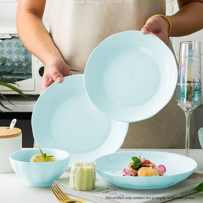 Light Blue Ceramic Dinnerware 4.5 Bowl 7 Plate Stackable Set of 10