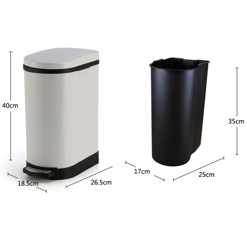 Foot Pedal Stainless Steel Trash Bin 10L Powder Coated Removable Inner White