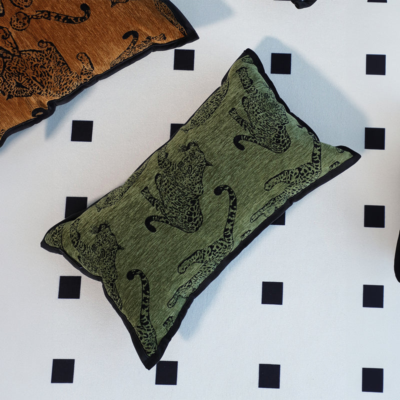 2X Green Leopard Lumbar Throw Pillows Polyester 30x50cm Retro Decorative