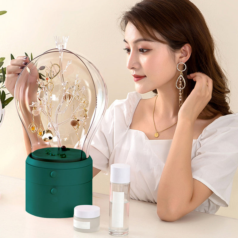 Green Jewelry Storage Box 360 Rotation 2 Layer Waterproof Dustproof Organizer