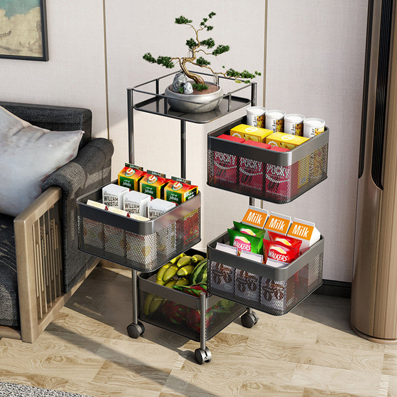 4 Tier Carbon Steel Rotating Kitchen Cart 30x30x82cm Black Locking Wheels