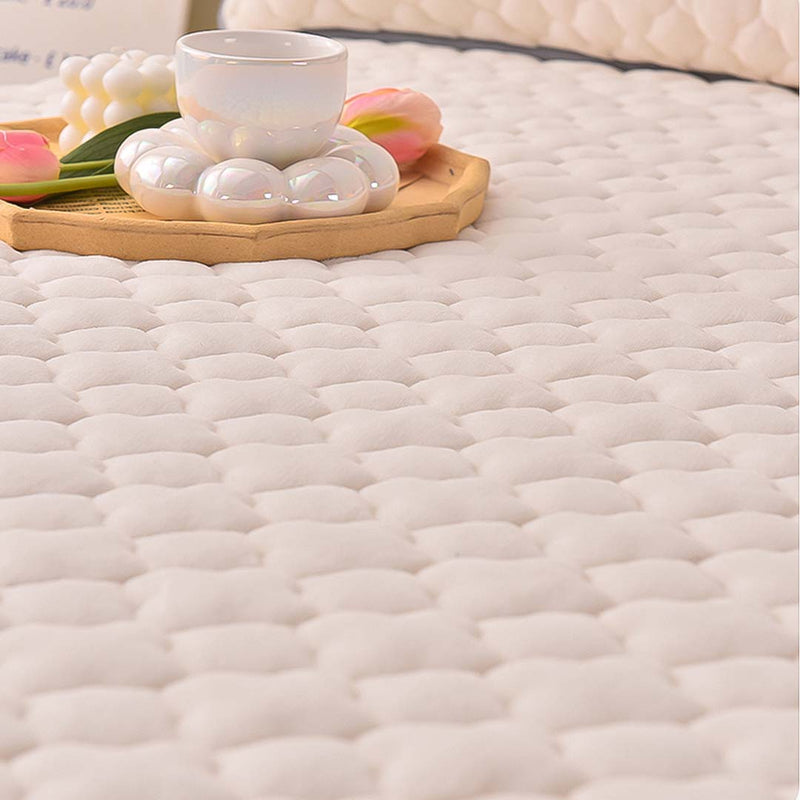 2X Beige Polyester Mattress Cover 183cm Quilted Fleece with 4 Pillow Covers