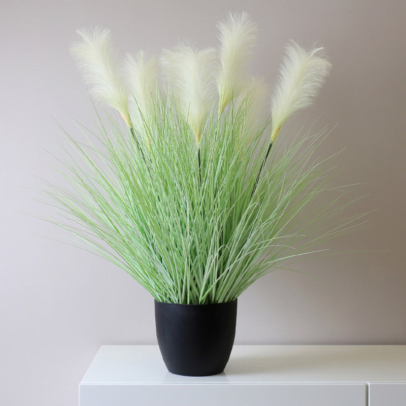 2X 110cm Artificial Potted Bulrush Grass Plant Green White Realistic
