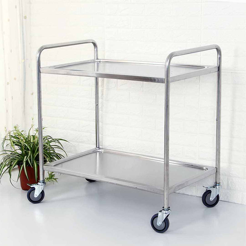 2 Tier Stainless Steel Kitchen Cart 81x46x85cm Utility Trolley with Wheels