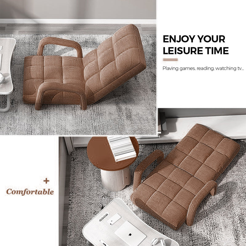 2X Foldable Adjustable Floor Recliner Chairs Linen Armrest Coffee 135x58x20cm