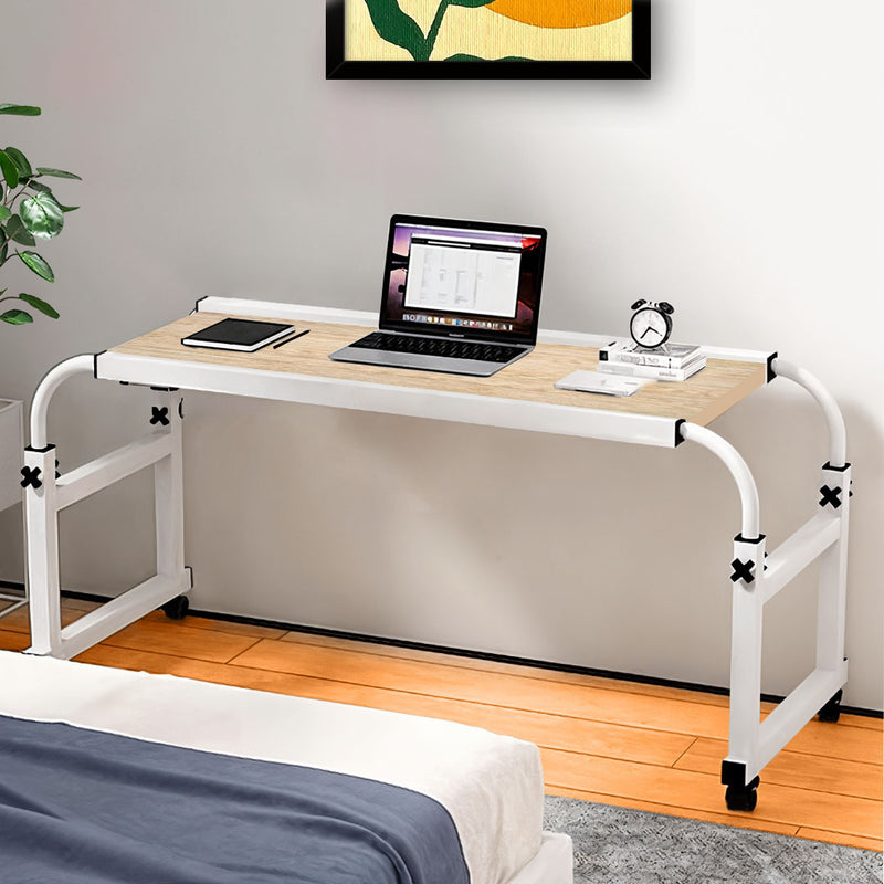 Wood Bed Desk Table 120x45cm Extendable 120 To 210cm Height 65 To 95cm Wheels