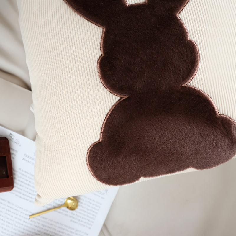 45cm Square Polyester Throw Pillow Light Tan Coffee Bunny Design 14cm Thick