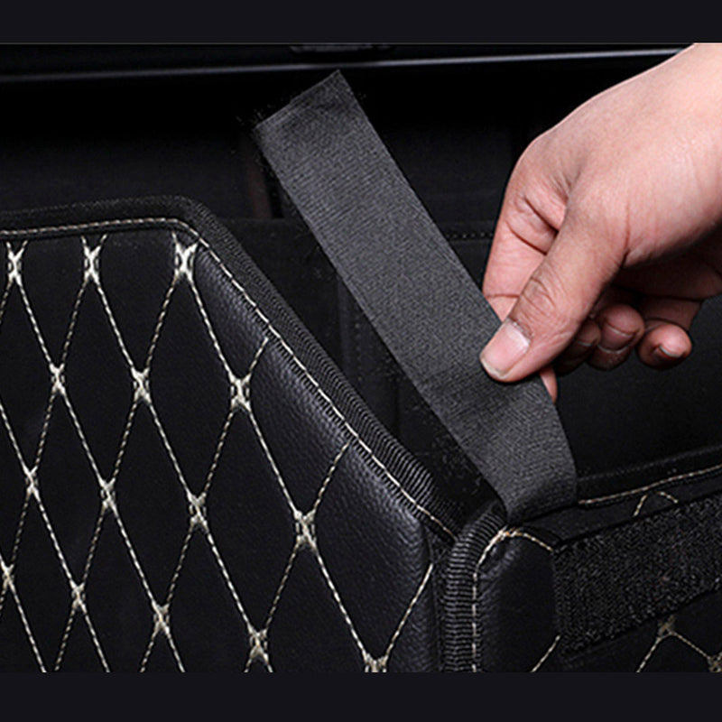 2X Leather Car Boot Organizer Medium Collapsible Foldable Black Gold Stitch