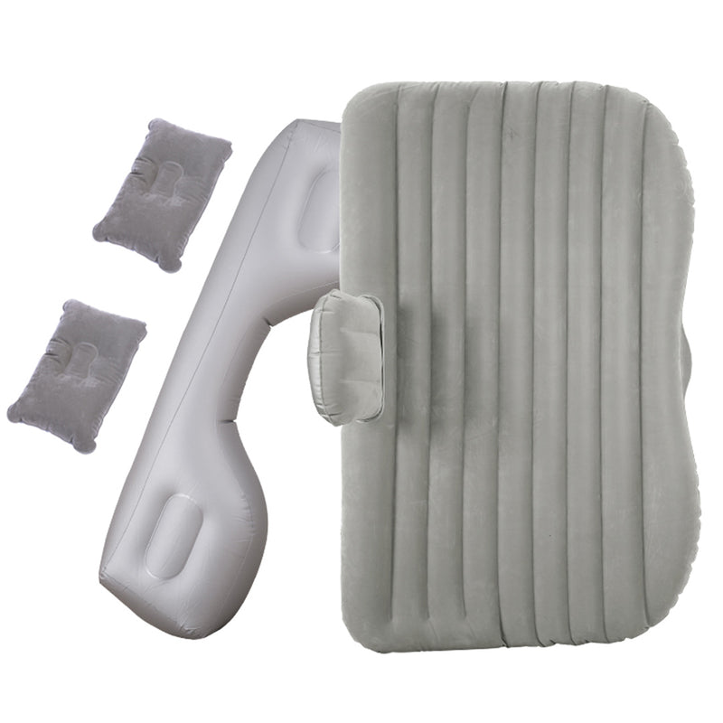 Grey Inflatable Car Mattress Camping 132x80x10cm Pvc Flocked 2X Pillows Pump