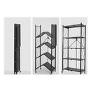 2X 5 Tier Carbon Steel Foldable Kitchen Cart Shelves Black Portable Organizer