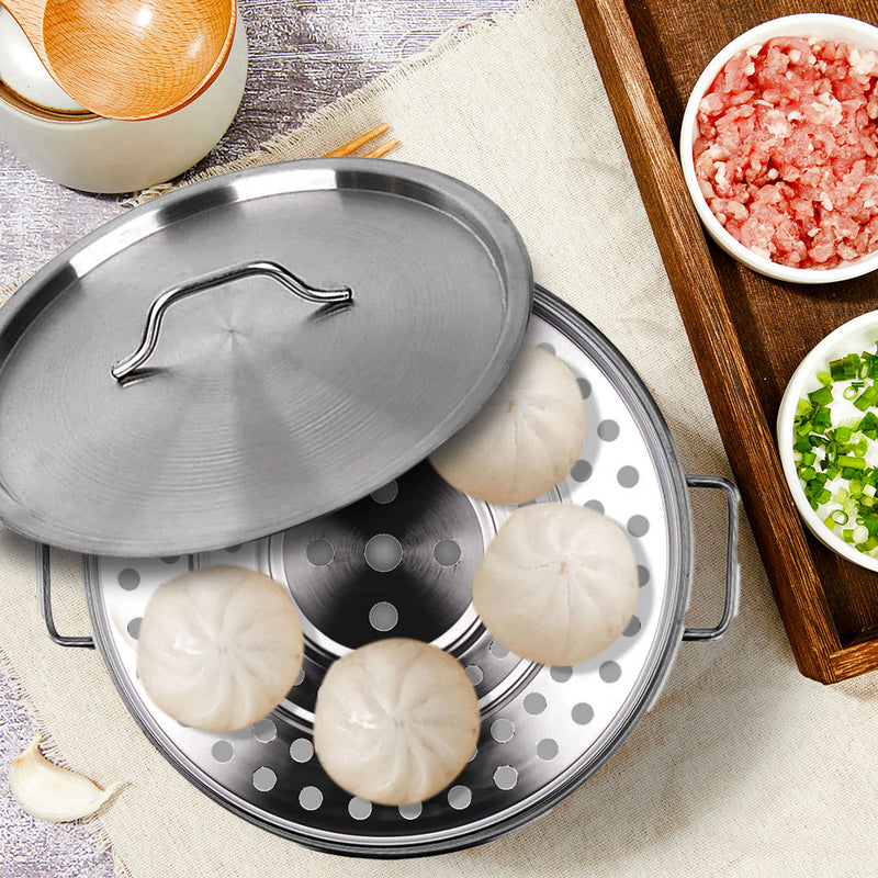 50L Stainless Steel Stockpot 45cm 18/10 Commercial Grade With Steamer Insert Lid
