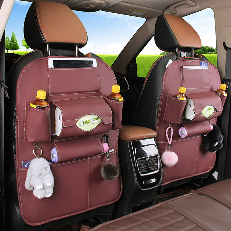 2X Pvc Leather Car Back Seat Organizer 50 X 65 Cm Red 7 Pocket Tablet Holder
