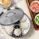 33L Stainless Steel Stockpot with Lid 2X Steamer Rack Insert Tray 35cm 34cm