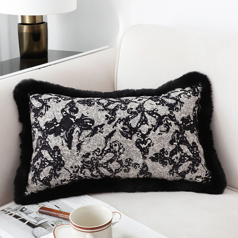 2X 35cm Velvet Lumbar Throw Pillowcase Set Black Herringbone Pattern Plush Feel