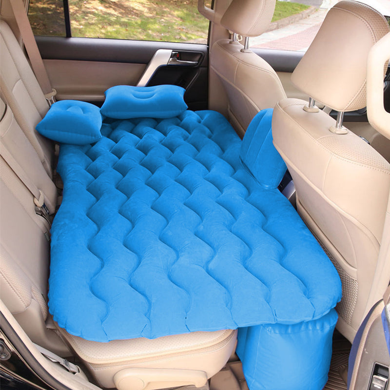 Blue Inflatable Car Mattress Portable Camping Air Bed with 2 Pillows and Pump
