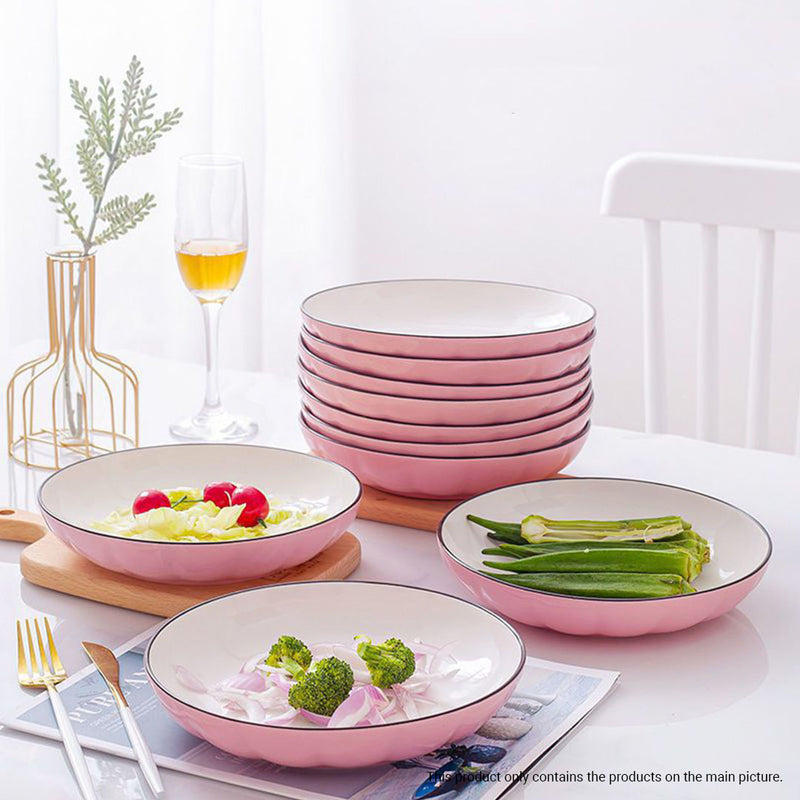 Pink Japanese Ceramic Dinnerware 4.5 Inch Bowl 7.5 Inch Plate Stackable Set of 10