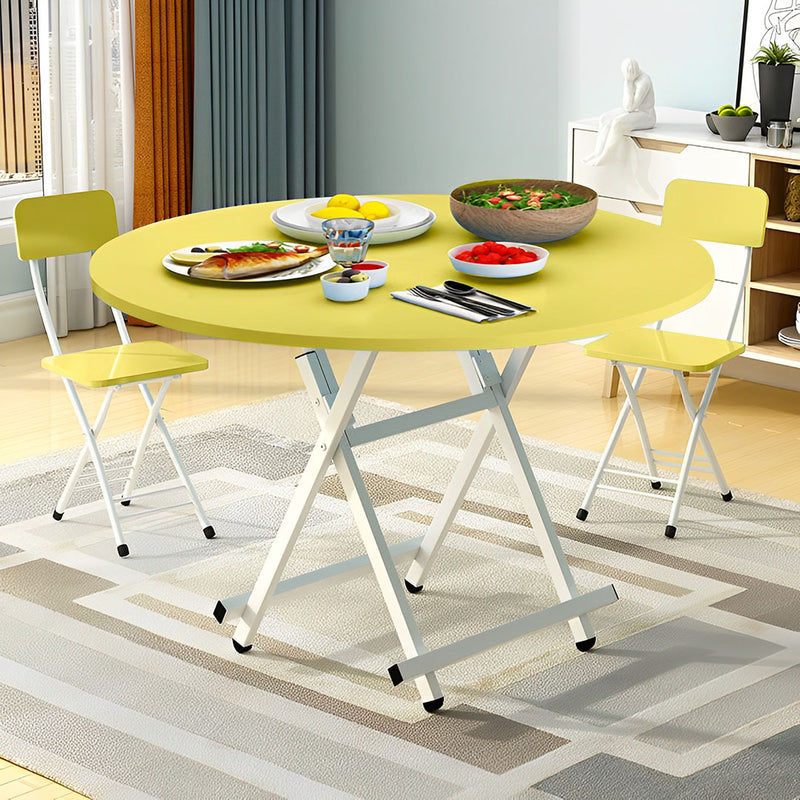 2X Yellow Round MDF Dining Table Space Saving Portable Folding 60cm Home Desk
