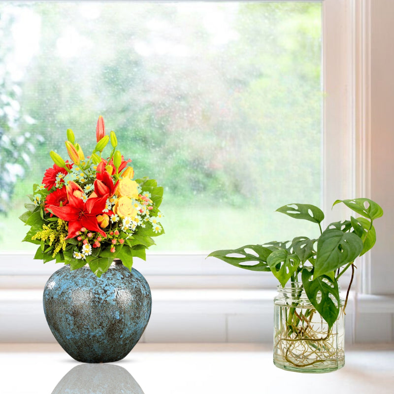 Small Light Blue Ceramic Flower Vase 21x22cm Elegant Home Decor Piece
