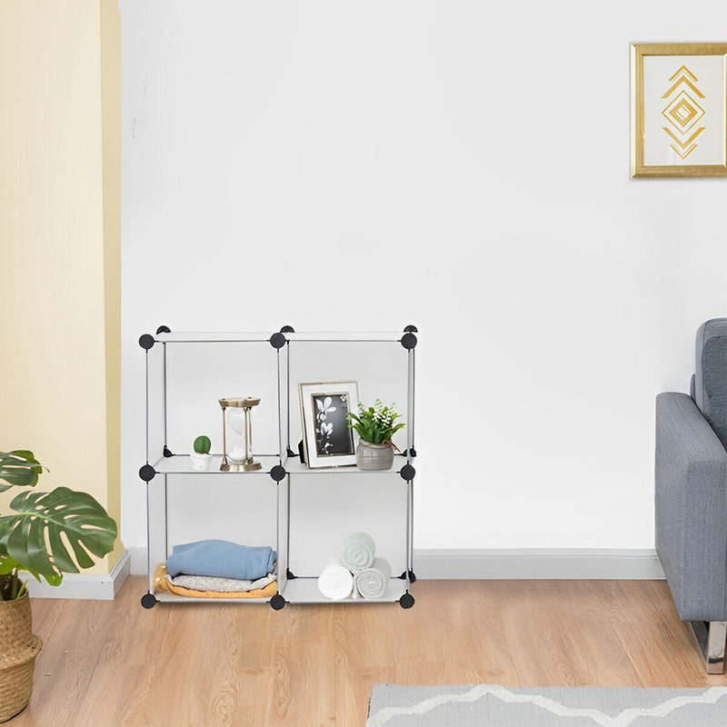 2X Transparent 4-Cube Shelf Box Portable DIY Plastic Modular Closet Organiser