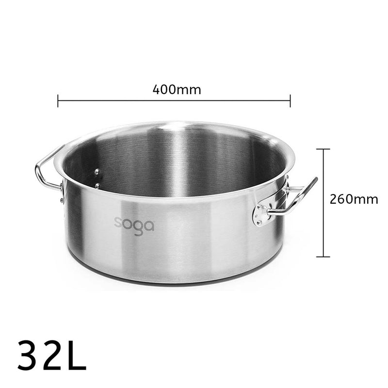 Stock Pot 32L Thick Stainless Steel Commercial Grade Durable Kitchen Cookware