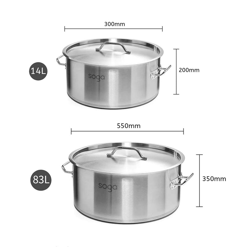 Stock Pots 14L 83L Thick Commercial Grade 18/10 Stainless Steel Induction Ready