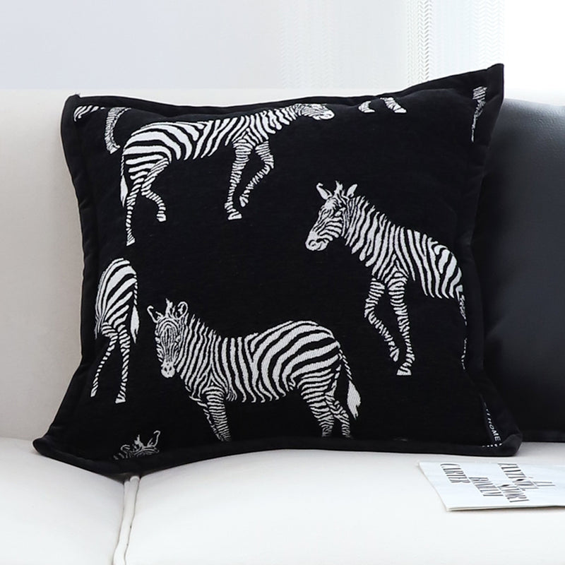 2X 45X45X14Cm Polyester Zebra Square Throw Pillow Black Light Luxury