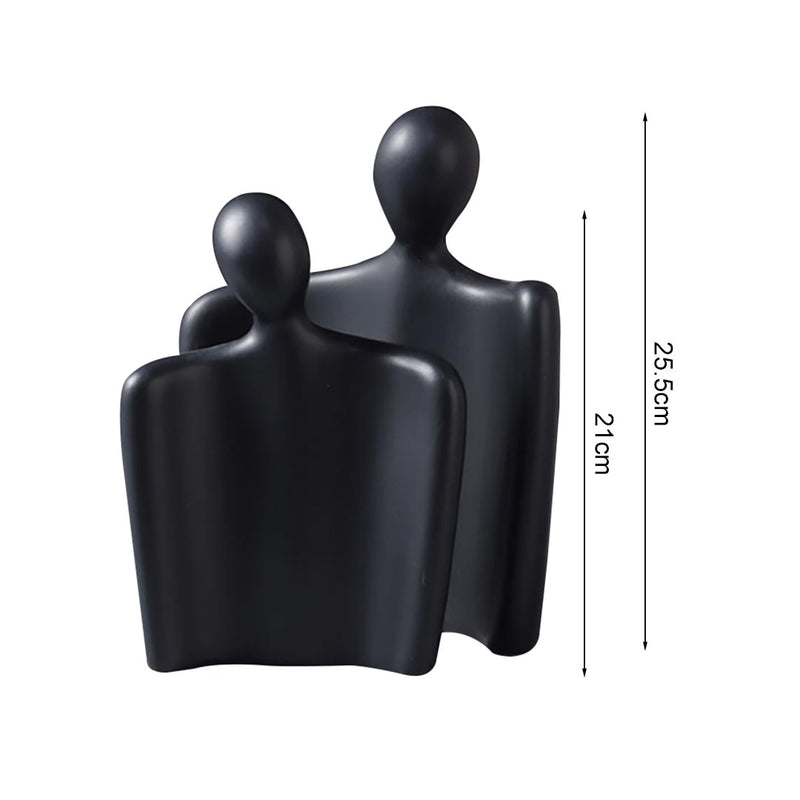 2X Ceramic Minimalist Abstract Human Figurine Sculptures Matte Black 25.5cm 21cm