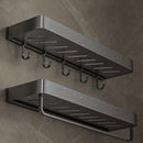 Black Aluminum Wall Mounted Spice Rack Organizer With Hooks 40cm