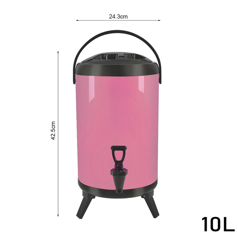 8X 10L Stainless Steel Insulated Milk Tea Beverage Dispenser With Faucet Pink