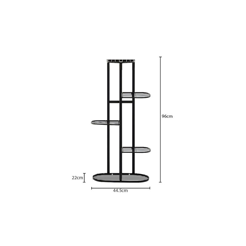 5 Tier Metal Plant Rack 6 Pots Black 44.5x22x96cm Narrow Space Saving