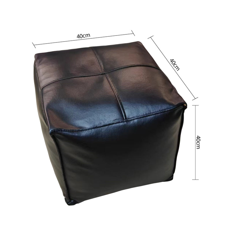 40cm Square Leather Pouf Cushion EPP Insert Black Home Accent