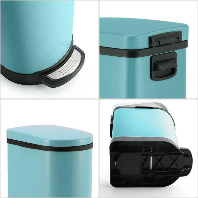 2X 10L Blue Stainless Steel Foot Pedal Trash Bin With Soft Close Lid