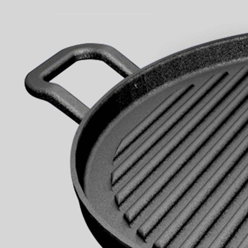 2X 30cm Ribbed Cast Iron Frying Pan Pre-Seasoned Non-Stick Sizzle Platter