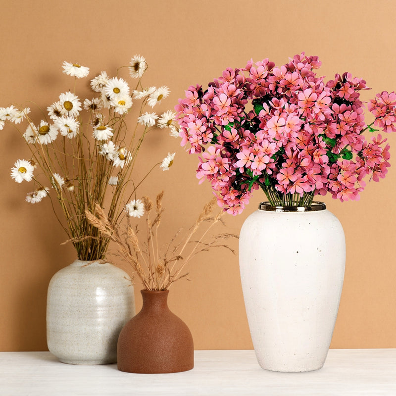 Medium White Ceramic Flower Vase Gold Accent Home Decor Elegant Display Piece