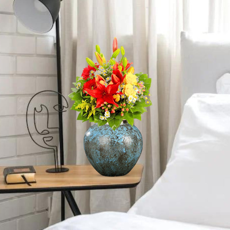 Small Light Blue Ceramic Flower Vase 21x22cm Elegant Home Decor Piece
