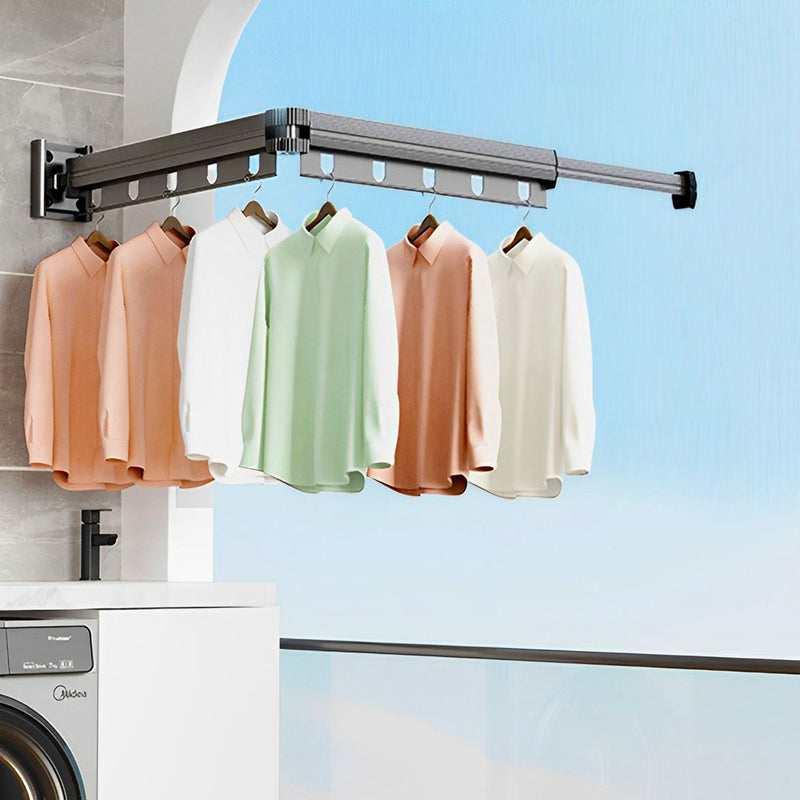 Wall Mounted Gray Aluminum 93.2cm Dry Rack Space Saving Retractable Hanger