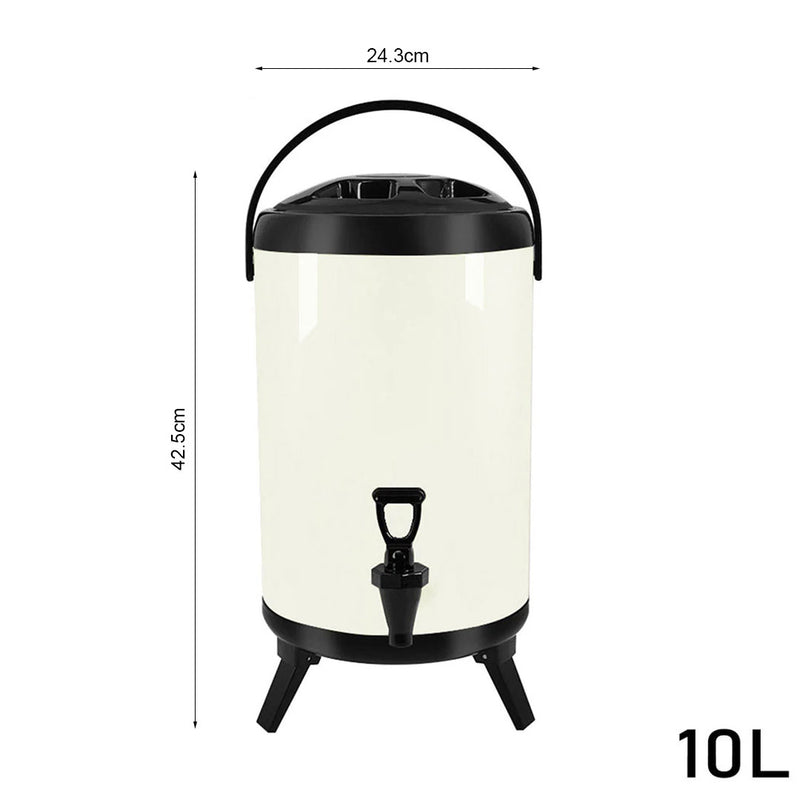 4X 10L Stainless Steel Insulated Milk Tea Beverage Dispenser With Faucet White