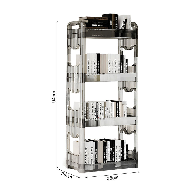 2X Clear 4 Tier Plastic Bookshelf Cosmetic Storage Trolley Rack 38x24x90cm